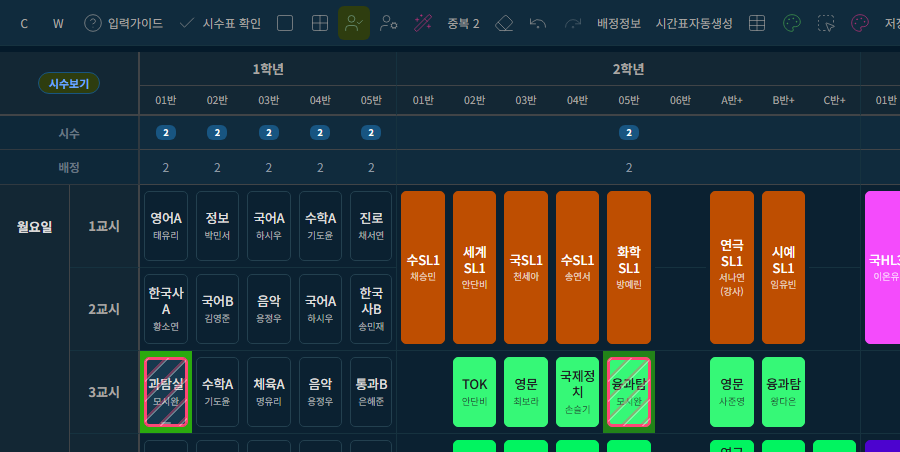 중복된 칸 두 개와 도구 모음의 중복 2